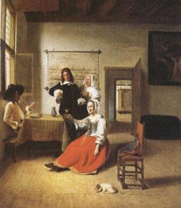 Pieter de Hooch A Woman Drinking with Two Gentlemen) (mk05) oil painting picture